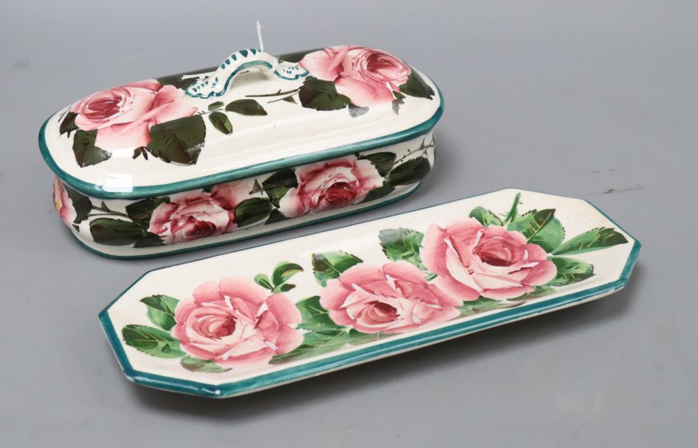 A Wemyss cabbage roses oval casket and tray, width 24cm